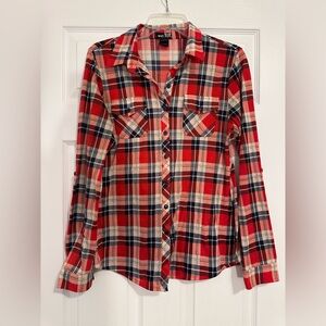 Wet Seal Red Plaid Long Sleeve Shirt size Large